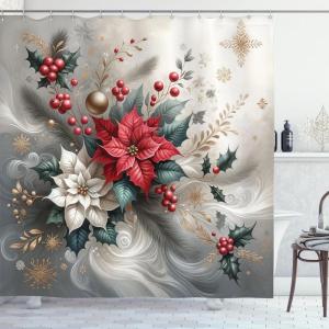 Ambesonne Christmas Shower Curtain, Rustic Wooden Backdrop with Snowflakes and Warm Traditional Celebration Print, Cloth Fabric Bathroom Decor Set with Hooks, 69″ W x 70″ L, Brown White(Slate Blue and Dark Coral)