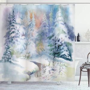 Ambesonne Christmas Shower Curtain, Rustic Wooden Backdrop with Snowflakes and Warm Traditional Celebration Print, Cloth Fabric Bathroom Decor Set with Hooks, 69″ W x 70″ L, Brown White(Mauve Blue)