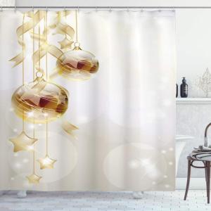 Ambesonne Christmas Shower Curtain, Traditional Celebration Theme Pendant Stars Baubles Ornate Snowflakes, Cloth Fabric Bathroom Decor Set with Hooks, 69″ W x 70″ L, Grey Red White(White Yellow)