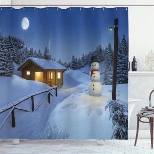 Ambesonne Christmas Shower Curtain, Traditional Celebration Theme Pendant Stars Baubles Ornate Snowflakes, Cloth Fabric Bathroom Decor Set with Hooks, 69″ W x 70″ L, Grey Red White(Ivory Blue)