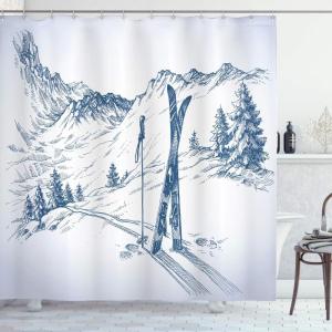 Ambesonne Christmas Shower Curtain, Traditional Celebration Theme Pendant Stars Baubles Ornate Snowflakes, Cloth Fabric Bathroom Decor Set with Hooks, 69″ W x 70″ L, Grey Red White(Pale Blue White)