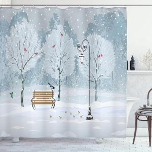 Ambesonne Christmas Shower Curtain, Traditional Celebration Theme Pendant Stars Baubles Ornate Snowflakes, Cloth Fabric Bathroom Decor Set with Hooks, 69″ W x 70″ L, Grey Red White(Blue and White)