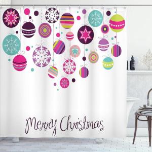Ambesonne Christmas Shower Curtain, Traditional Celebration Theme Pendant Stars Baubles Ornate Snowflakes, Cloth Fabric Bathroom Decor Set with Hooks, 69″ W x 70″ L, Grey Red White(Pastel Magenta)