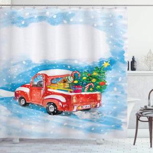 Ambesonne Christmas Shower Curtain, Traditional Celebration Theme Pendant Stars Baubles Ornate Snowflakes, Cloth Fabric Bathroom Decor Set with Hooks, 69″ W x 70″ L, Grey Red White(Blue White Red)