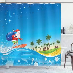 Ambesonne Christmas Shower Curtain, Traditional Celebration Theme Pendant Stars Baubles Ornate Snowflakes, Cloth Fabric Bathroom Decor Set with Hooks, 69″ W x 70″ L, Grey Red White(Blue Yellow)