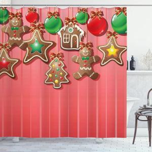 Ambesonne Christmas Shower Curtain, Traditional Celebration Theme Pendant Stars Baubles Ornate Snowflakes, Cloth Fabric Bathroom Decor Set with Hooks, 69″ W x 70″ L, Grey Red White(Pale Ruby)