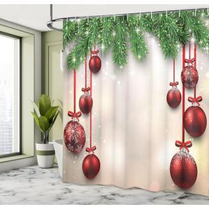 Ambesonne Christmas Shower Curtain, Traditional Celebration Theme Pendant Stars Baubles Ornate Snowflakes, Cloth Fabric Bathroom Decor Set with Hooks, 69″ W x 70″ L, Grey Red White(Green and Red)