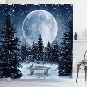 Ambesonne Christmas Shower Curtain, Traditional Celebration Theme Pendant Stars Baubles Ornate Snowflakes, Cloth Fabric Bathroom Decor Set with Hooks, 69″ W x 70″ L, Grey Red White(White Blue)