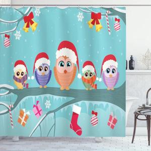 Ambesonne Christmas Shower Curtain, Traditional Celebration Theme Pendant Stars Baubles Ornate Snowflakes, Cloth Fabric Bathroom Decor Set with Hooks, 69″ W x 70″ L, Grey Red White(Multi Color)