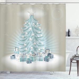 Ambesonne Christmas Shower Curtain, Traditional Celebration Theme Pendant Stars Baubles Ornate Snowflakes, Cloth Fabric Bathroom Decor Set with Hooks, 69″ W x 70″ L, Grey Red White(Mint Green Slate Blue)