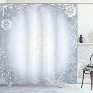 Ambesonne Christmas Shower Curtain, Traditional Celebration Theme Pendant Stars Baubles Ornate Snowflakes, Cloth Fabric Bathroom Decor Set with Hooks, 69″ W x 70″ L, Grey Red White(Pale Blue Coconut)