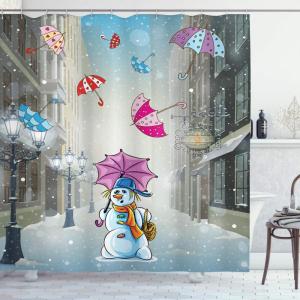 Ambesonne Christmas Shower Curtain, Traditional Celebration Theme Pendant Stars Baubles Ornate Snowflakes, Cloth Fabric Bathroom Decor Set with Hooks, 69″ W x 70″ L, Grey Red White(White and Blue)