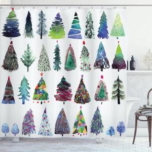 Ambesonne Christmas Shower Curtain, Traditional Celebration Theme Pendant Stars Baubles Ornate Snowflakes, Cloth Fabric Bathroom Decor Set with Hooks, 69″ W x 70″ L, Grey Red White(Green Purple)
