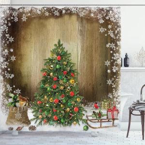 Ambesonne Christmas Shower Curtain, Traditional Celebration Theme Pendant Stars Baubles Ornate Snowflakes, Cloth Fabric Bathroom Decor Set with Hooks, 69″ W x 70″ L, Grey Red White(Green White Brown)