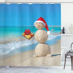 Ambesonne Christmas Shower Curtain, Traditional Celebration Theme Pendant Stars Baubles Ornate Snowflakes, Cloth Fabric Bathroom Decor Set with Hooks, 69″ W x 70″ L, Grey Red White(Blue and Vermilion)