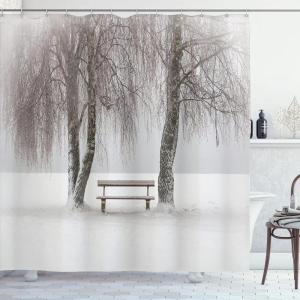 Ambesonne Christmas Shower Curtain, Tree with Tinsel and Ball with Present Wrap Ribbon Celebration Picture, Cloth Fabric Bathroom Decor Set with Hooks, 69″ W x 70″ L, Purple Grey(Taupe White)