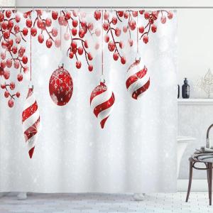 Ambesonne Christmas Shower Curtain, Tree with Tinsel and Ball with Present Wrap Ribbon Celebration Picture, Cloth Fabric Bathroom Decor Set with Hooks, 69″ W x 70″ L, Purple Grey(White Dark Coral)
