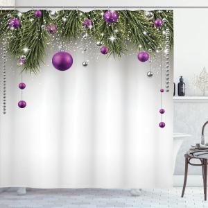 Ambesonne Christmas Shower Curtain, Tree with Tinsel and Ball with Present Wrap Ribbon Celebration Picture, Cloth Fabric Bathroom Decor Set with Hooks, 69″ W x 70″ L, Purple Grey(Purple Grey)