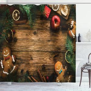 Ambesonne Christmas Shower Curtain, Tree with Tinsel and Ball with Present Wrap Ribbon Celebration Picture, Cloth Fabric Bathroom Decor Set with Hooks, 69″ W x 70″ L, Purple Grey(Brown Green)