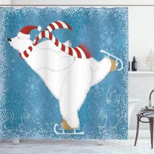 Ambesonne Christmas Shower Curtain, Tree with Tinsel and Ball with Present Wrap Ribbon Celebration Picture, Cloth Fabric Bathroom Decor Set with Hooks, 69″ W x 70″ L, Purple Grey(Blue Red)
