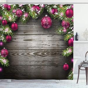 Ambesonne Christmas Shower Curtain, Tree with Tinsel and Ball with Present Wrap Ribbon Celebration Picture, Cloth Fabric Bathroom Decor Set with Hooks, 69″ W x 70″ L, Purple Grey(Magenta Taupe)