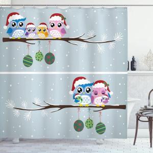 Ambesonne Christmas Shower Curtain, Tree with Tinsel and Ball with Present Wrap Ribbon Celebration Picture, Cloth Fabric Bathroom Decor Set with Hooks, 69″ W x 70″ L, Purple Grey(Grey Blue Pink)