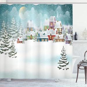 Ambesonne Christmas Shower Curtain, Tree with Tinsel and Ball with Present Wrap Ribbon Celebration Picture, Cloth Fabric Bathroom Decor Set with Hooks, 69″ W x 70″ L, Purple Grey(Cadet Blue Multicolor)