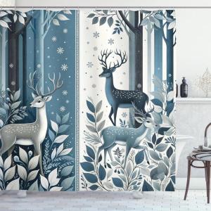Ambesonne Christmas Shower Curtain, Tree with Tinsel and Ball with Present Wrap Ribbon Celebration Picture, Cloth Fabric Bathroom Decor Set with Hooks, 69″ W x 70″ L, Purple Grey(Slate Blue and Dark Grey)