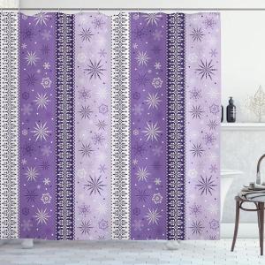 Ambesonne Christmas Shower Curtain, Tree with Tinsel and Ball with Present Wrap Ribbon Celebration Picture, Cloth Fabric Bathroom Decor Set with Hooks, 69″ W x 70″ L, Purple Grey(Lavender Violet and White)