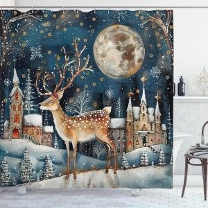 Ambesonne Christmas Shower Curtain, Tree with Tinsel and Ball with Present Wrap Ribbon Celebration Picture, Cloth Fabric Bathroom Decor Set with Hooks, 69″ W x 70″ L, Purple Grey(Cocoa Dark Slate Blue)