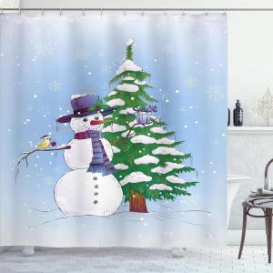 Ambesonne Christmas Shower Curtain, Tree with Tinsel and Ball with Present Wrap Ribbon Celebration Picture, Cloth Fabric Bathroom Decor Set with Hooks, 69″ W x 70″ L, Purple Grey(Green Blue)
