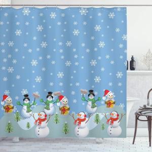 Ambesonne Christmas Shower Curtain, Tree with Tinsel and Ball with Present Wrap Ribbon Celebration Picture, Cloth Fabric Bathroom Decor Set with Hooks, 69″ W x 70″ L, Purple Grey(Seafoam Blue)
