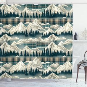 Ambesonne Christmas Shower Curtain, Tree with Tinsel and Ball with Present Wrap Ribbon Celebration Picture, Cloth Fabric Bathroom Decor Set with Hooks, 69″ W x 70″ L, Purple Grey(Off White Teal Sepia)