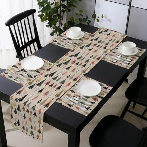 Ambesonne Christmas Table Runner & Placemats, Modern Abstract Pine Trees Xmas Theme Dotted Background Print, Set for Dining Table Decor, Placemat 4 pcs + Runner 16″x72″, Beige Forest Green and Coral