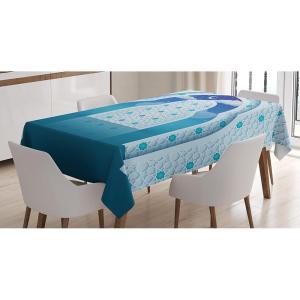 Ambesonne Christmas Tablecloth, Ornamental White Snowflakes in Various Styles Cold Winter Season, Rectangular Table Cover for Dining Room Kitchen Decor, 60″ X 90″,Blue Navy(Blue and Teal)