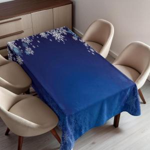 Ambesonne Christmas Tablecloth, Ornamental White Snowflakes in Various Styles Cold Winter Season, Rectangular Table Cover for Dining Room Kitchen Decor, 60″ X 90″,Blue Navy(Blue Navy)