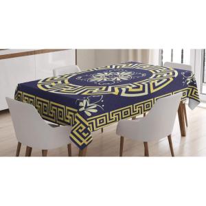 Ambesonne Christmas Tablecloth, Ornamental White Snowflakes in Various Styles Cold Winter Season, Rectangular Table Cover for Dining Room Kitchen Decor, 60″ X 90″,Blue Navy(Blue Yellow)
