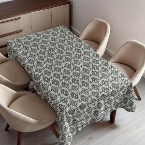 Ambesonne Christmas Tablecloth, Ornamental White Snowflakes in Various Styles Cold Winter Season, Rectangular Table Cover for Dining Room Kitchen Decor, 60″ X 90″,Blue Navy(Slate Blue Beige)