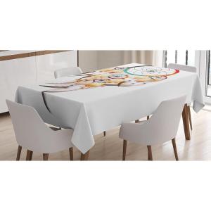 Ambesonne Christmas Tablecloth, Ornamental White Snowflakes in Various Styles Cold Winter Season, Rectangular Table Cover for Dining Room Kitchen Decor, 60″ X 90″,Blue Navy(Brown White)