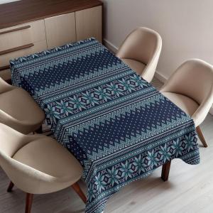Ambesonne Christmas Tablecloth, Ornamental White Snowflakes in Various Styles Cold Winter Season, Rectangular Table Cover for Dining Room Kitchen Decor, 60″ X 90″,Blue Navy(Turquoise Blue)