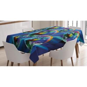 Ambesonne Christmas Tablecloth, Ornamental White Snowflakes in Various Styles Cold Winter Season, Rectangular Table Cover for Dining Room Kitchen Decor, 60″ X 90″,Blue Navy(Indigo)
