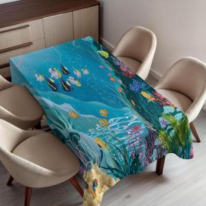 Ambesonne Christmas Tablecloth, Ornamental White Snowflakes in Various Styles Cold Winter Season, Rectangular Table Cover for Dining Room Kitchen Decor, 60″ X 90″,Blue Navy(Ocean Blue)