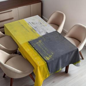 Ambesonne Christmas Tablecloth, Ornamental White Snowflakes in Various Styles Cold Winter Season, Rectangular Table Cover for Dining Room Kitchen Decor, 60″ X 90″,Blue Navy(Charcoal Yellow)