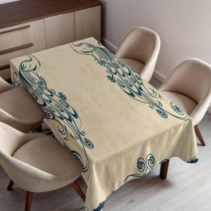 Ambesonne Christmas Tablecloth, Ornamental White Snowflakes in Various Styles Cold Winter Season, Rectangular Table Cover for Dining Room Kitchen Decor, 60″ X 90″,Blue Navy(Beige Teal)