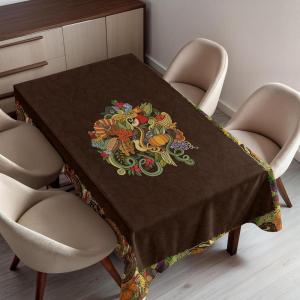 Ambesonne Christmas Tablecloth, Reindeer Rudolph with Red Nose and Santa Claus Hat Snowy Forest, Rectangular Table Cover for Dining Room Kitchen Decor, 60″ X 90″,Brown Blue(Brown Orange)