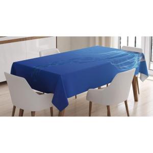Ambesonne Christmas Tablecloth, Reindeer Rudolph with Red Nose and Santa Claus Hat Snowy Forest, Rectangular Table Cover for Dining Room Kitchen Decor, 60″ X 90″,Brown Blue(Blue White)