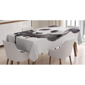 Ambesonne Christmas Tablecloth, Reindeer Rudolph with Red Nose and Santa Claus Hat Snowy Forest, Rectangular Table Cover for Dining Room Kitchen Decor, 60″ X 90″,Brown Blue(White Beige)