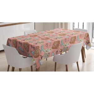 Ambesonne Christmas Tablecloth, Reindeer Rudolph with Red Nose and Santa Claus Hat Snowy Forest, Rectangular Table Cover for Dining Room Kitchen Decor, 60″ X 90″,Brown Blue(Pale Brown)