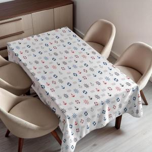 Ambesonne Christmas Tablecloth, Reindeer Rudolph with Red Nose and Santa Claus Hat Snowy Forest, Rectangular Table Cover for Dining Room Kitchen Decor, 60″ X 90″,Brown Blue(Blue Red)