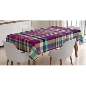Ambesonne Christmas Tablecloth, Reindeer Rudolph with Red Nose and Santa Claus Hat Snowy Forest, Rectangular Table Cover for Dining Room Kitchen Decor, 60″ X 90″,Brown Blue(Purple Cream)